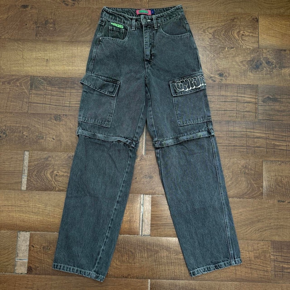 Empyre Tori Blue jeans convertible women size 0 Cargo zip charcoal black jorts